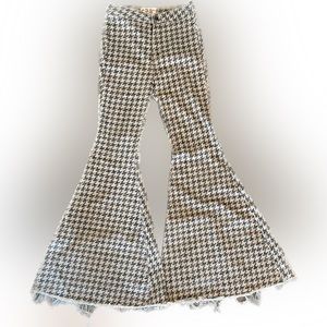 Free People ‘Float On’ Bell Bottoms, Beige with Muted Black Design, Size 26